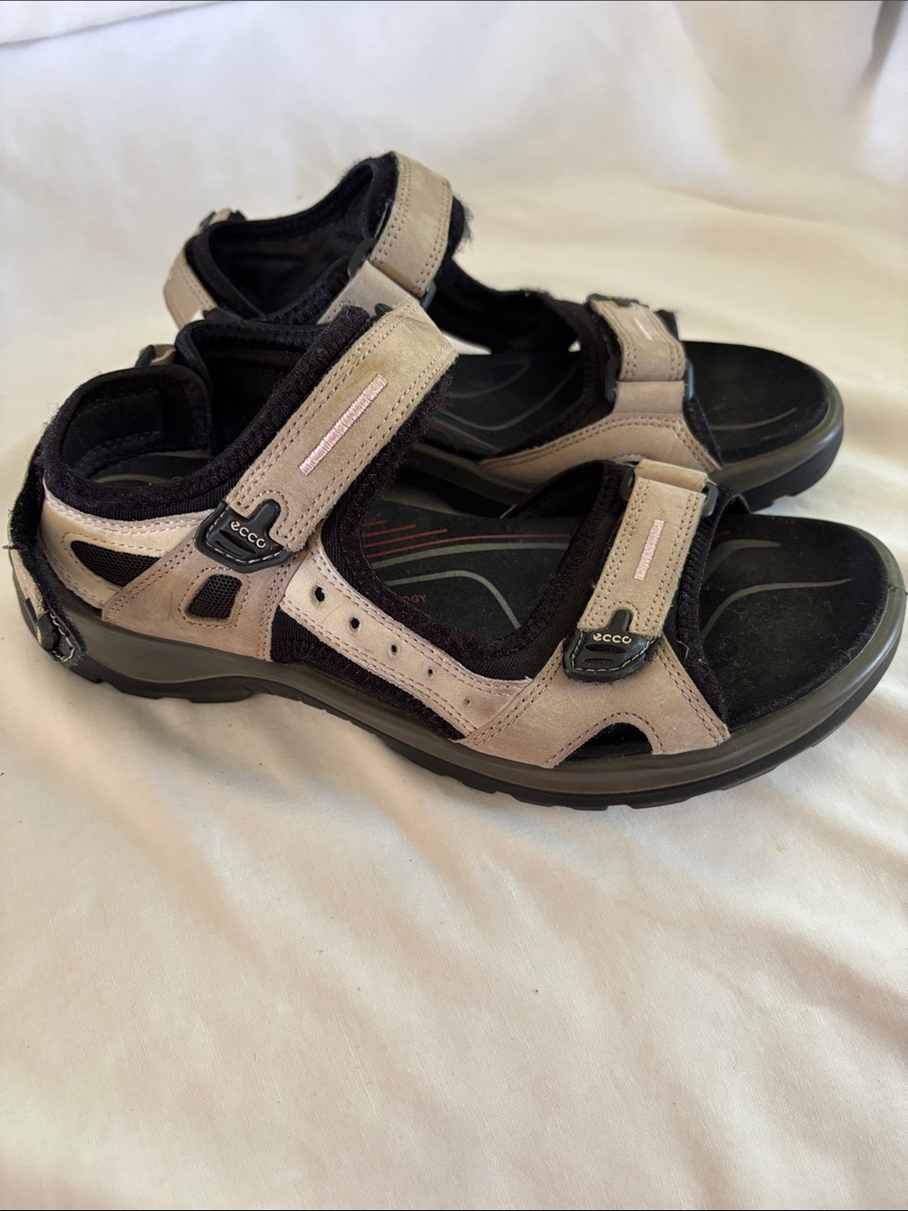 Ecco Women's Taupe and Black Adjustable Outdoor Sandals